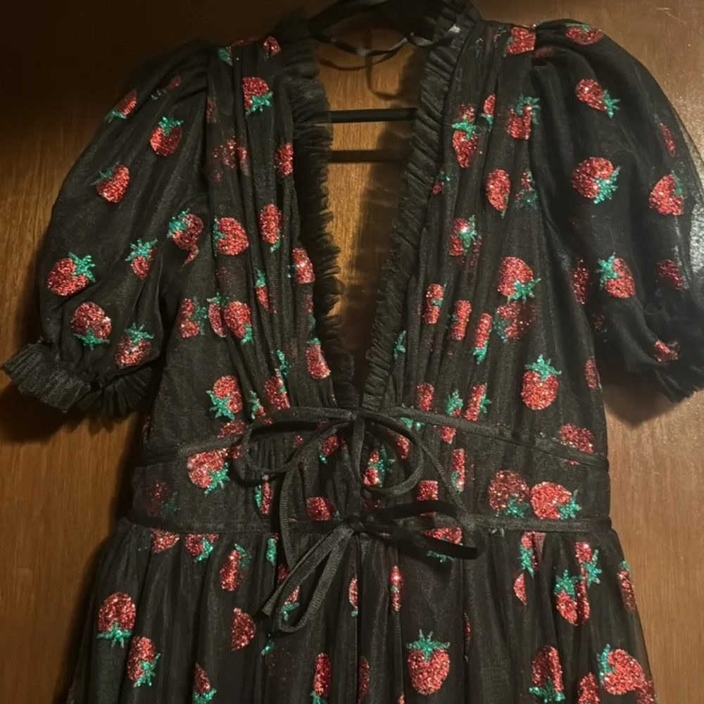 Lirika Matoshi Black Dress with Red Strawberry Print - Picture 5 of 7